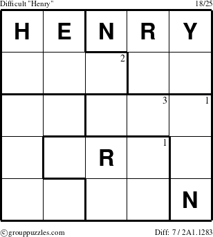 The grouppuzzles.com Difficult Henry puzzle for  with the first 3 steps marked