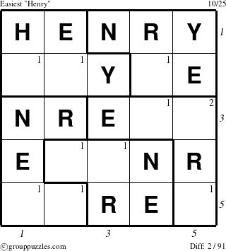 The grouppuzzles.com Easiest Henry puzzle for , suitable for printing, with all 2 steps marked