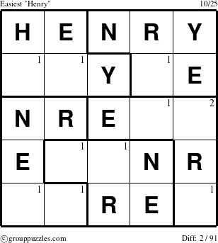 The grouppuzzles.com Easiest Henry puzzle for  with the first 2 steps marked