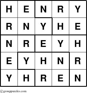 The grouppuzzles.com Answer grid for the Henry puzzle for 