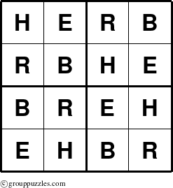The grouppuzzles.com Answer grid for the Herb puzzle for 