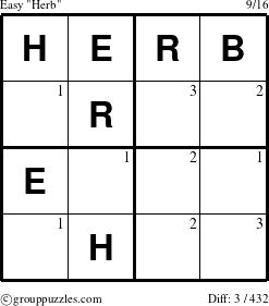 The grouppuzzles.com Easy Herb puzzle for  with the first 3 steps marked