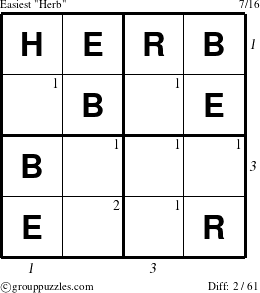 The grouppuzzles.com Easiest Herb puzzle for , suitable for printing, with all 2 steps marked