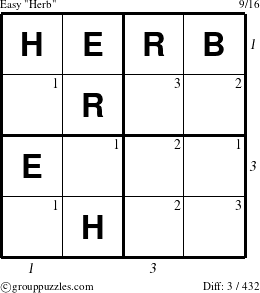 The grouppuzzles.com Easy Herb puzzle for  with all 3 steps marked