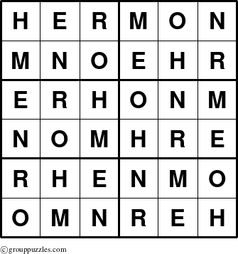 The grouppuzzles.com Answer grid for the Hermon puzzle for 