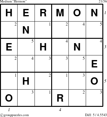 The grouppuzzles.com Medium Hermon puzzle for  with all 5 steps marked