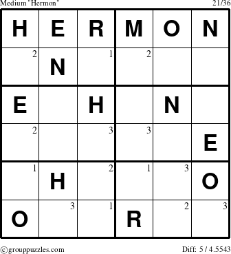 The grouppuzzles.com Medium Hermon puzzle for  with the first 3 steps marked