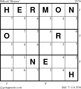 The grouppuzzles.com Difficult Hermon puzzle for  with all 7 steps marked