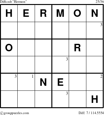 The grouppuzzles.com Difficult Hermon puzzle for  with the first 3 steps marked