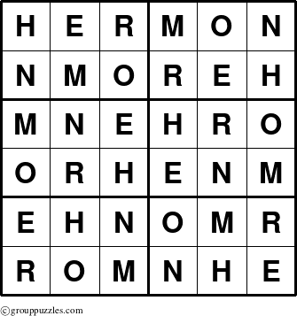The grouppuzzles.com Answer grid for the Hermon puzzle for 