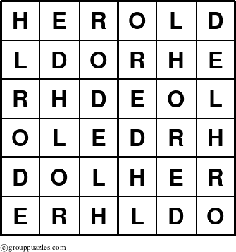 The grouppuzzles.com Answer grid for the Herold puzzle for 