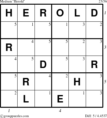 The grouppuzzles.com Medium Herold puzzle for  with all 5 steps marked