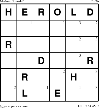 The grouppuzzles.com Medium Herold puzzle for  with the first 3 steps marked