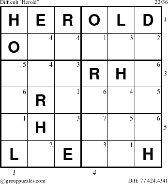 The grouppuzzles.com Difficult Herold puzzle for  with all 7 steps marked