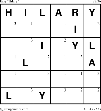 The grouppuzzles.com Easy Hilary puzzle for  with the first 3 steps marked