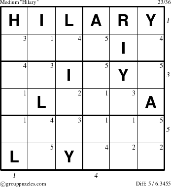 The grouppuzzles.com Medium Hilary puzzle for  with all 5 steps marked