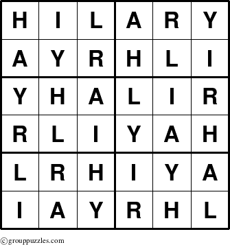The grouppuzzles.com Answer grid for the Hilary puzzle for 