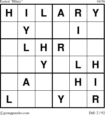 The grouppuzzles.com Easiest Hilary puzzle for 