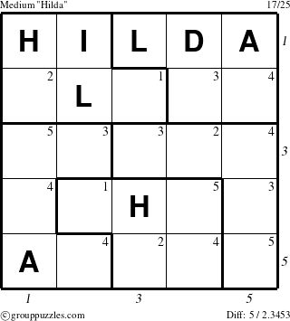 The grouppuzzles.com Medium Hilda puzzle for  with all 5 steps marked
