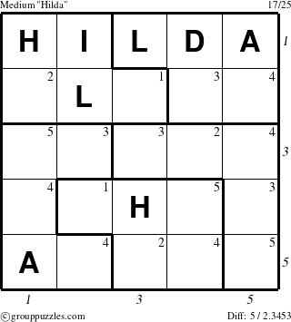 The grouppuzzles.com Medium Hilda puzzle for , suitable for printing, with all 5 steps marked