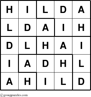 The grouppuzzles.com Answer grid for the Hilda puzzle for 