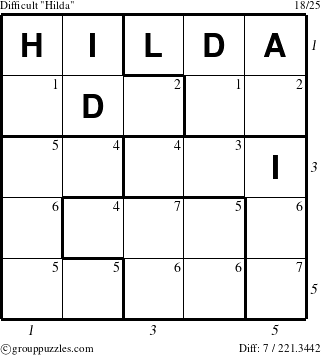 The grouppuzzles.com Difficult Hilda puzzle for  with all 7 steps marked