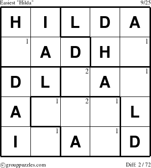 The grouppuzzles.com Easiest Hilda puzzle for  with the first 2 steps marked