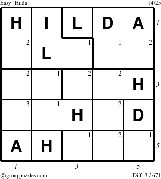 The grouppuzzles.com Easy Hilda puzzle for , suitable for printing, with all 3 steps marked