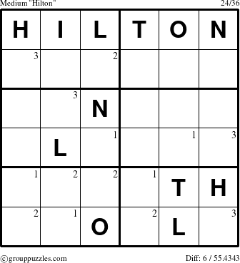 The grouppuzzles.com Medium Hilton puzzle for  with the first 3 steps marked