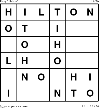 The grouppuzzles.com Easy Hilton puzzle for 