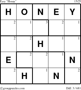 The grouppuzzles.com Easy Honey puzzle for  with the first 3 steps marked