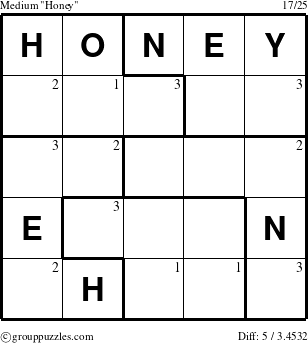 The grouppuzzles.com Medium Honey puzzle for  with the first 3 steps marked