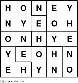 The grouppuzzles.com Answer grid for the Honey puzzle for 