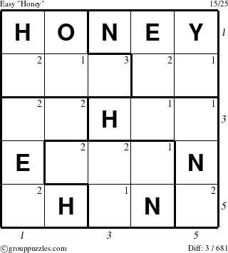 The grouppuzzles.com Easy Honey puzzle for , suitable for printing, with all 3 steps marked