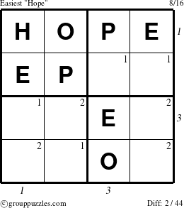 The grouppuzzles.com Easiest Hope puzzle for  with all 2 steps marked