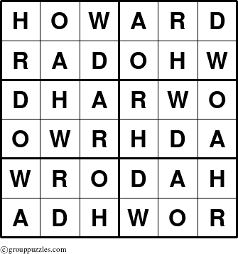 The grouppuzzles.com Answer grid for the Howard puzzle for 