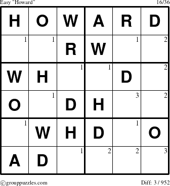 The grouppuzzles.com Easy Howard puzzle for  with the first 3 steps marked