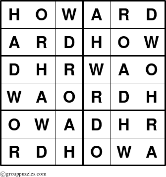 The grouppuzzles.com Answer grid for the Howard puzzle for 