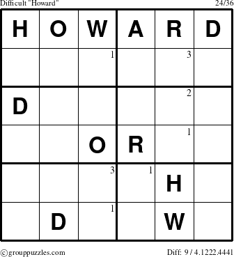 The grouppuzzles.com Difficult Howard puzzle for  with the first 3 steps marked