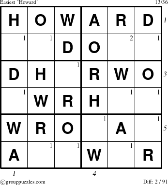 The grouppuzzles.com Easiest Howard puzzle for  with all 2 steps marked
