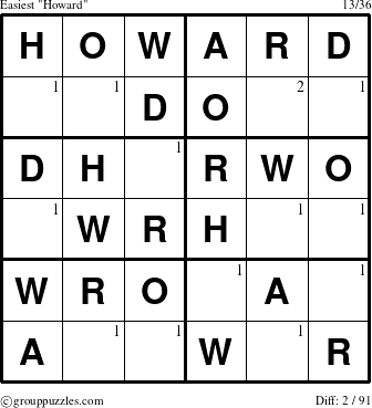 The grouppuzzles.com Easiest Howard puzzle for  with the first 2 steps marked