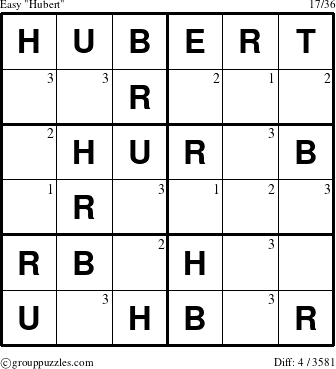 The grouppuzzles.com Easy Hubert puzzle for  with the first 3 steps marked