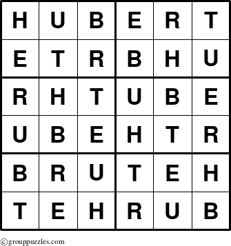 The grouppuzzles.com Answer grid for the Hubert puzzle for 