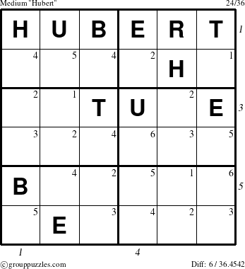 The grouppuzzles.com Medium Hubert puzzle for , suitable for printing, with all 6 steps marked