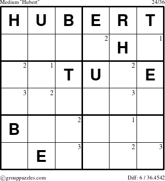 The grouppuzzles.com Medium Hubert puzzle for  with the first 3 steps marked