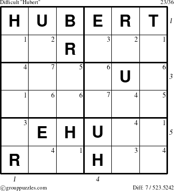 The grouppuzzles.com Difficult Hubert puzzle for  with all 7 steps marked