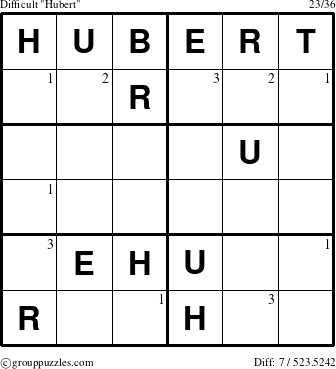 The grouppuzzles.com Difficult Hubert puzzle for  with the first 3 steps marked