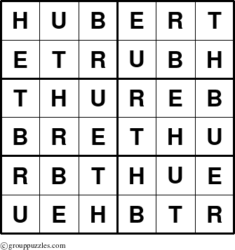 The grouppuzzles.com Answer grid for the Hubert puzzle for 