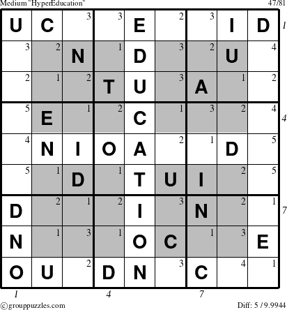 The grouppuzzles.com Medium HyperEducation-c5 puzzle for , suitable for printing, with all 5 steps marked