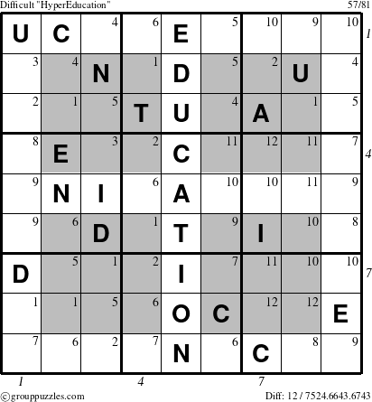 The grouppuzzles.com Difficult HyperEducation-c5 puzzle for , suitable for printing, with all 12 steps marked